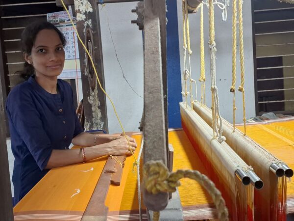 60 count Mustardy yellow handwoven Udupi  saree - Image 2