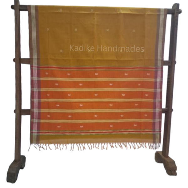 60 count earthy yellow saree with motifs