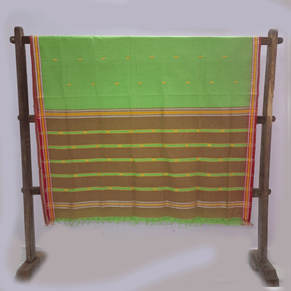 80 count parrot green saree with golden motifs