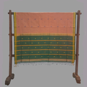 80 count peach saree with green pallu