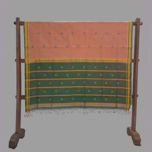 80 count peach saree with green pallu
