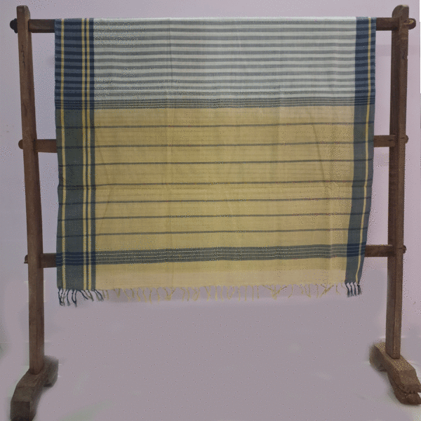 . 40 count  Indigo sblue stripe saree with Indigo blue border -naturally dyed