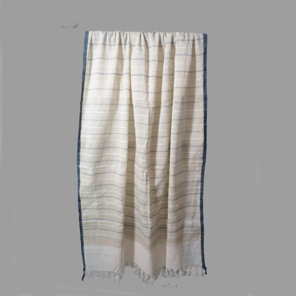 . 1 Bagal Naturally dyed Indigo  border  pista green  stole with blue and white stripes on body