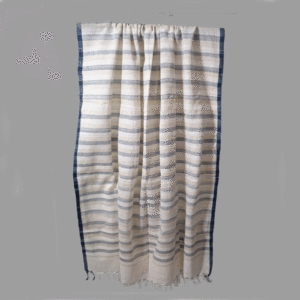 . 1 Bagal Naturally dyed Indigo  border stole with blue and yellow bands on body