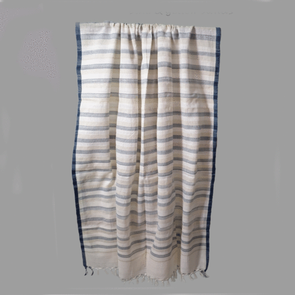. 1 Bagal Naturally dyed Indigo  border stole with blue and yellow bands on body
